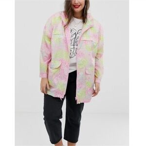 ASOS Pink and Green Animal Print Utility Jacket. Size 4